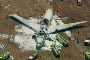 An Asiana Airlines Boeing 777 is pictured after it crashed while landing in this KTVU image at San Francisco International Airport in California, July 6, 2013.