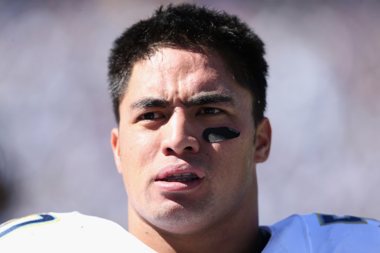 Inside linebacker Manti Te'o #50 of the San Diego Chargers during a game against the Dallas Cowboys at Qualcomm Stadium on Sept. 29, 2013 in San Diego, Calif.