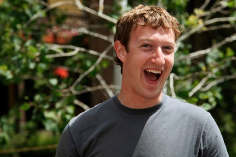 Mark Zuckerberg, Facebook CEO and founder laughs outside the Sun Valley Inn in Sun Valley