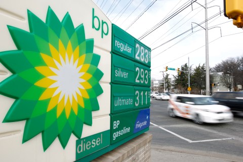 A BP gas station sign