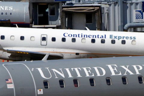 A parked United Express jet at Chicago's O'Hare International Airport