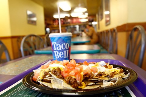 An order of nachos seen on a table at a Taco Bell restaurant in New York