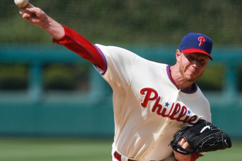 Philies starting pitcher Halladay throws to the Mets during the second inning of their National League MLB baseball game in Philadelphia Pennsylvania