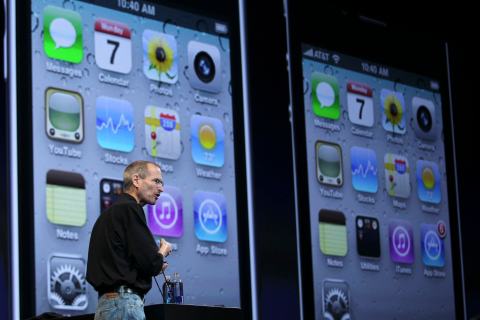 Apple CEO Steve Jobs discusses the new iPhone 4 during the Apple Worldwide Developers Conference in San Francisco