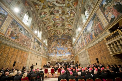 German President Horst Koehler and Pope Benedict XVI attend a concert at Sistine Chapel at the Vatican