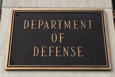 A sign at the Department of Defense is pictured at the Pentagon in Washington