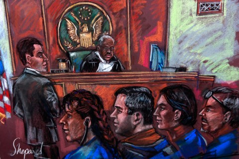 Russian spy suspects are seen in this courtroom sketch during an appearance at the Manhattan Federal Court in New York