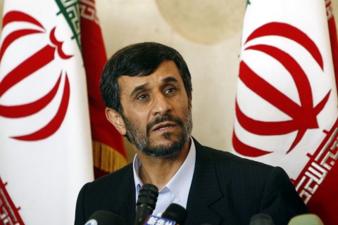 Iranian President Mahmoud Ahmadinejad speaks to reporters on nuclear issue