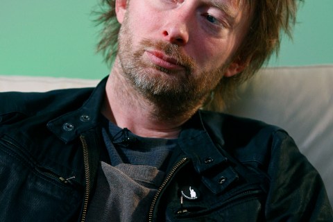 Radiohead's Thom Yorke listens during an interview with Reuters in Maidenhead, central England