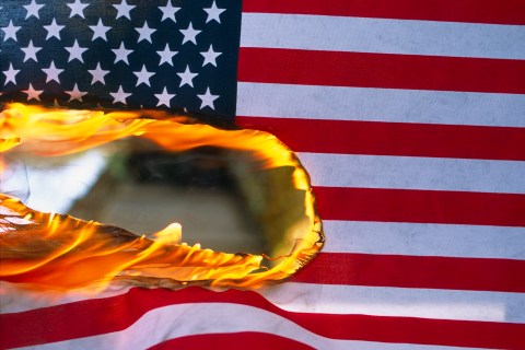 Close Up of Burning American Flag USA