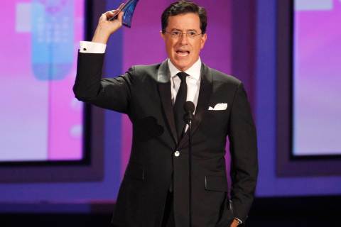Comedian Stephen Colbert presents an award at the 62nd annual Primetime Emmy Awards in Los Angeles