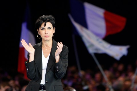 France's Justice Minister Rachida Dati attends a political rally for the upcoming European elections in Paris