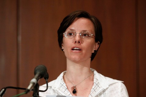 Sarah Shourd speaks during a news conference in New York