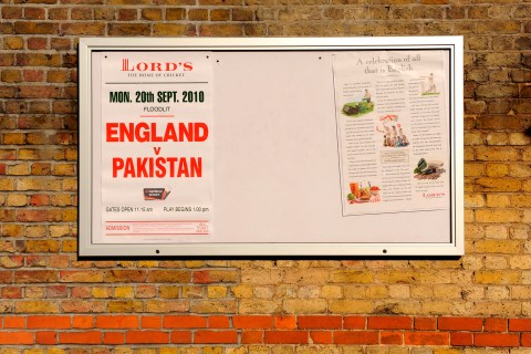 A sign promoting the fourth one-day international is seen outside Lord's cricket ground in London