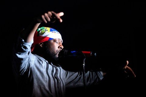 Haitian hip-hop star Wyclef Jean, candidate for the presidential election in Haiti, performs at the Antilliaanse Feesten music festival in Hoogstraten