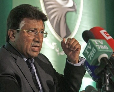 Pakistan's former president Pervez Musharraf gives a news conference at the launch of his party in London