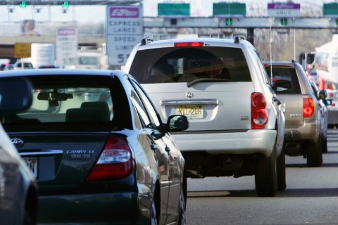 Traffic is backed up at a New Jersey Turnpike toll plaza near New York City