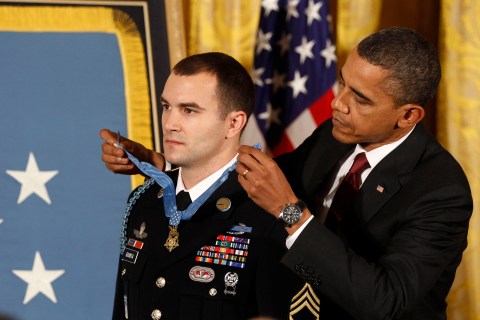 U.S. President Barack Obama presents the Medal of Honor to U.S. Army Staff Sgt. Salvatore Giunta in Washington