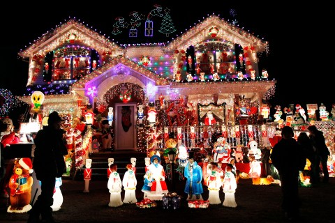 A house is seen decorated with Christmas lights in the borough of Queens in New York