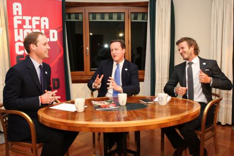 England 2018 Bid Ambassadors Prince William, Prime Minister David Cameron and David Beckham 
