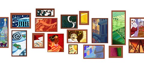 Google's 2010 holiday doodle has 17 interactive images that approximate the logo's letters and colors  