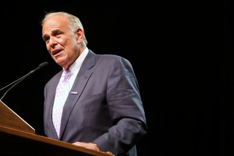Pennsylvania Governor Edward G. Rendell speaks at a rally in Pittsburgh, Pennsylvania