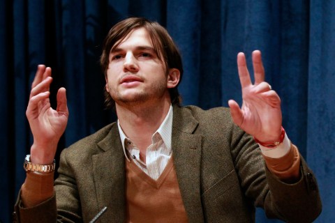 Actor Ashton Kutcher speaks during a news conference at the United Nations Headquarters in New York