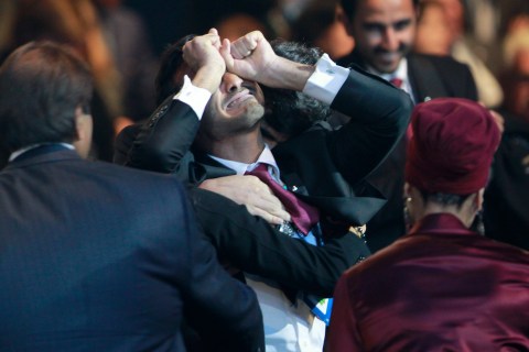 Members of Qatar's delegation react after the announcement that Qatar is going to be host nation for the FIFA World Cup 2022  in Zurich