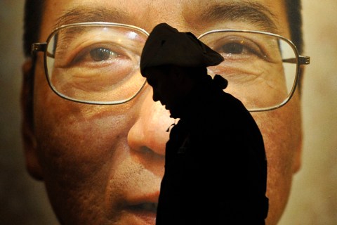 Workers prepare the Nobel Peace Prize laureate exhibition 'I Have No Enemies' for Chinese dissident Liu Xiaobo at the Nobel Peace Center in Oslo