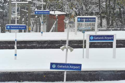 Empty platforms are seen at Gatwick airport rail station in south England