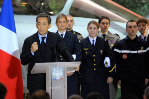 France's President Nicolas Sarkozy delivers a speech 