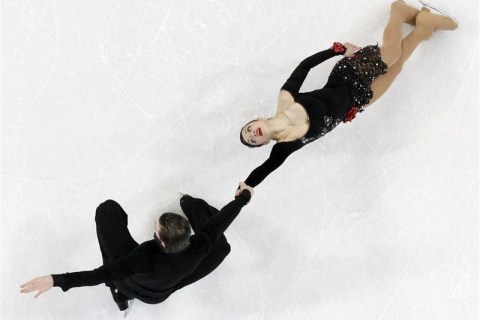 Berton and Hotarek of Italy perform during pairs short program at European Figure Skating Championships in Bern