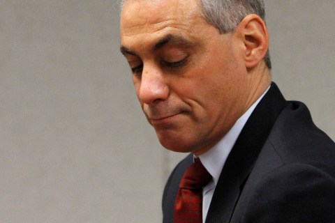 Former White House Chief of Staff Emanuel pauses while testifying in front of the Chicago Board of Elections Commissioners in Chicago