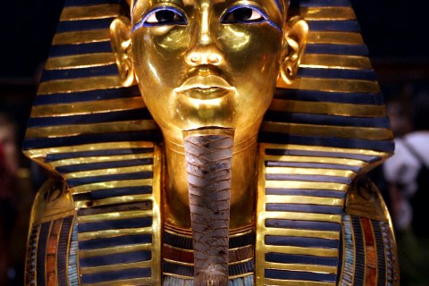 The gold mask of ancient pharaoh king Tutankhamen seen at the Egyptian museum November 18, 2004. Egy..