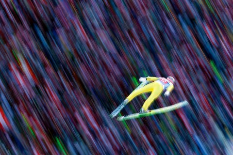 Austria's Fettner soars through the air during the first jump of the third event of the Four-Hills ski jumping tournament in Innsbruck