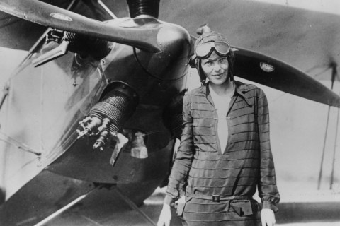 Ameila Earhart With Airplane
