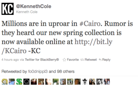 Kenneth Cole, Cairo Tweet