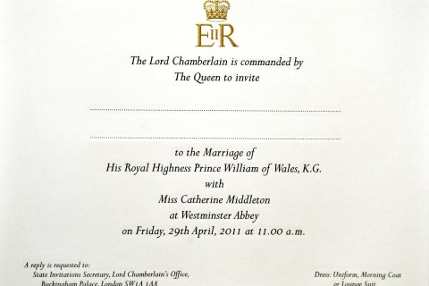An invitation card for the wedding of Prince William and Kate Middleton 