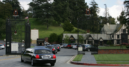Family and friends leave Elizabeth Taylor's private funeral service held at Glendale Forest Lawn Memorial Park on March 24, 2011 in Glendale, California.