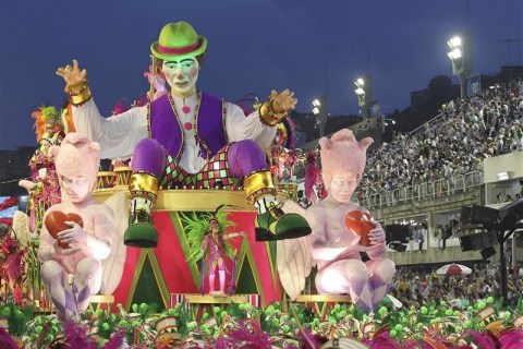 Revellers of the Mangueira samba school participate in the annual Carnival parade in Rio de Janeiro's Sambadrome