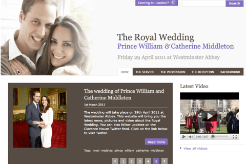 Royal wedding web site Kate Middleton Prince William