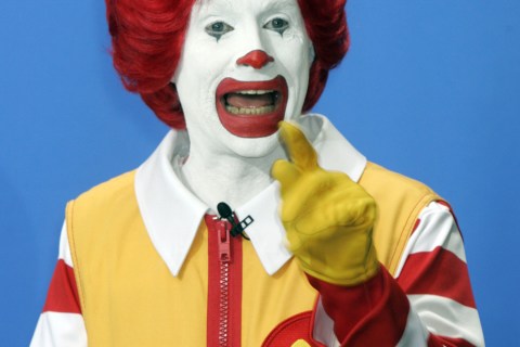 McDonald's character Ronald McDonald poses at Ronald McDonald house in Los Angeles
