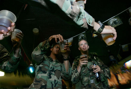 Soldiers drink beer