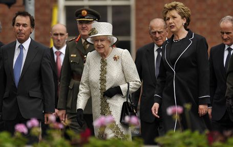 Britain's Queen Elizabeth and Ireland's President Mary McAleese arrive at the Garden of Remembrance in Dublin