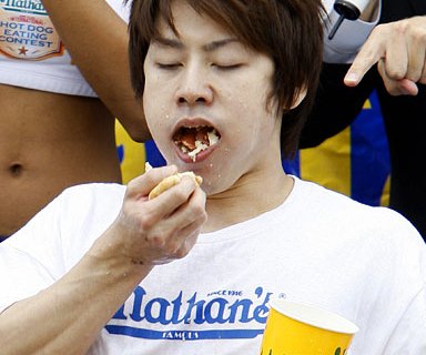 Takeru Kobayashi at the 2007 Nathan's Hot Dog Eating Contest. 