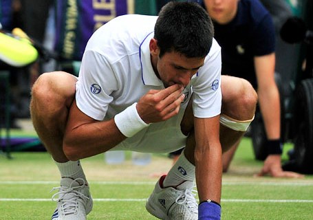 Serbian player Novak Djokovic eats the g