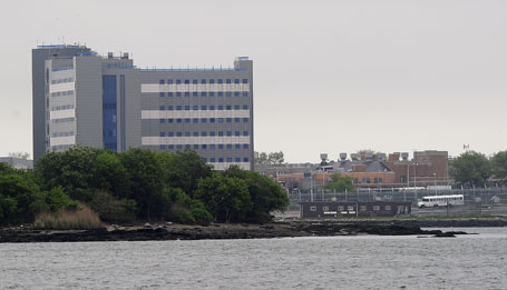 A view of buildings at the Rikers Island