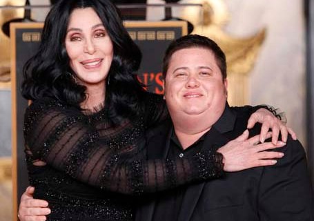 Cher poses with her son Chaz Bono during her hand and footprint ceremony in the forecourt of the Grauman's Chinese Theatre in Hollywood, California