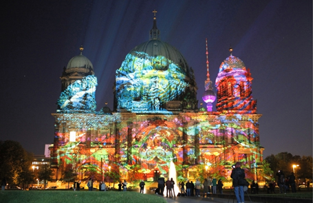 The Berlin cathedral is seen as it is illuminated during the Festival of Lights in Berlin