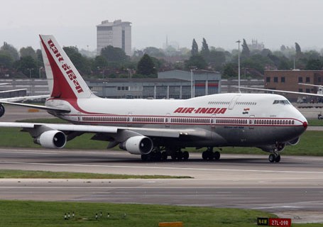 An Air India jet taxis on the runway at London's Heathrow In